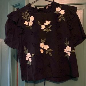 Zara embroidered eyelet blouse